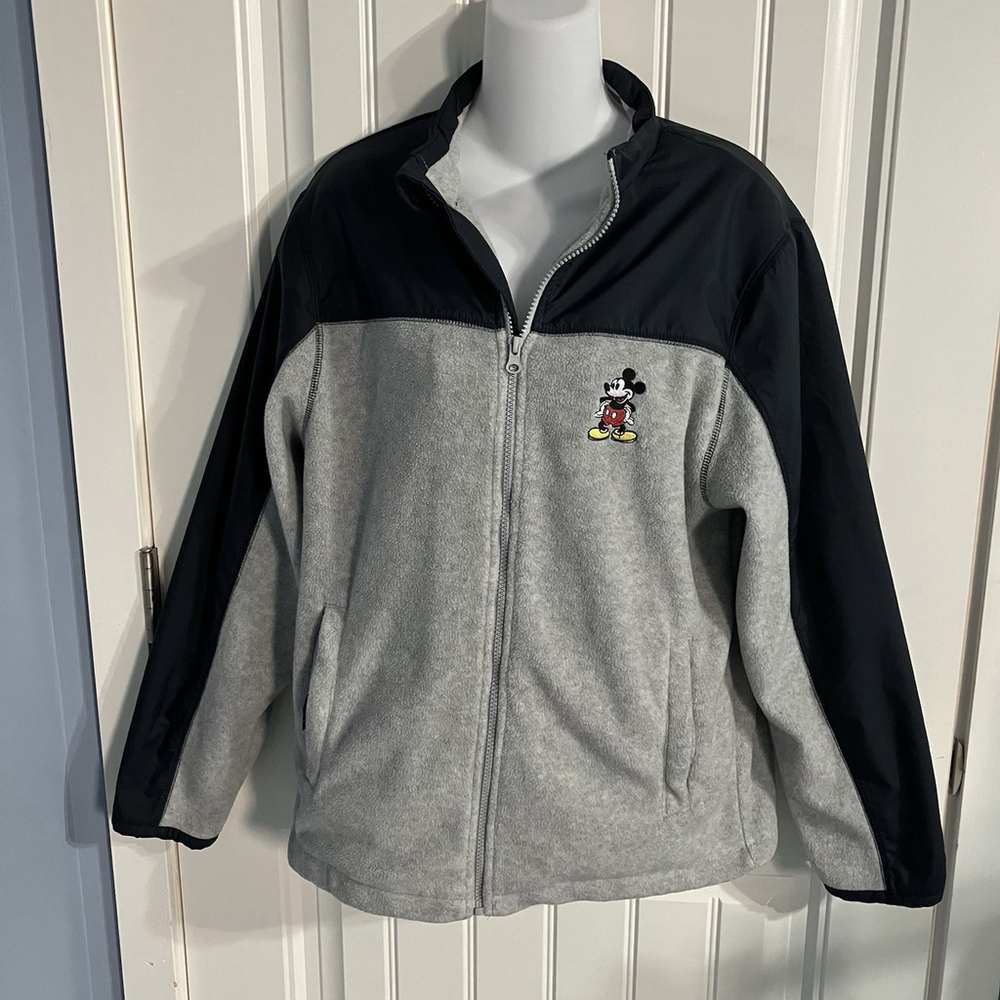 Disney Store Vintage Grey/Blue Zip Up Fleece Jacket Mickey Mouse Small